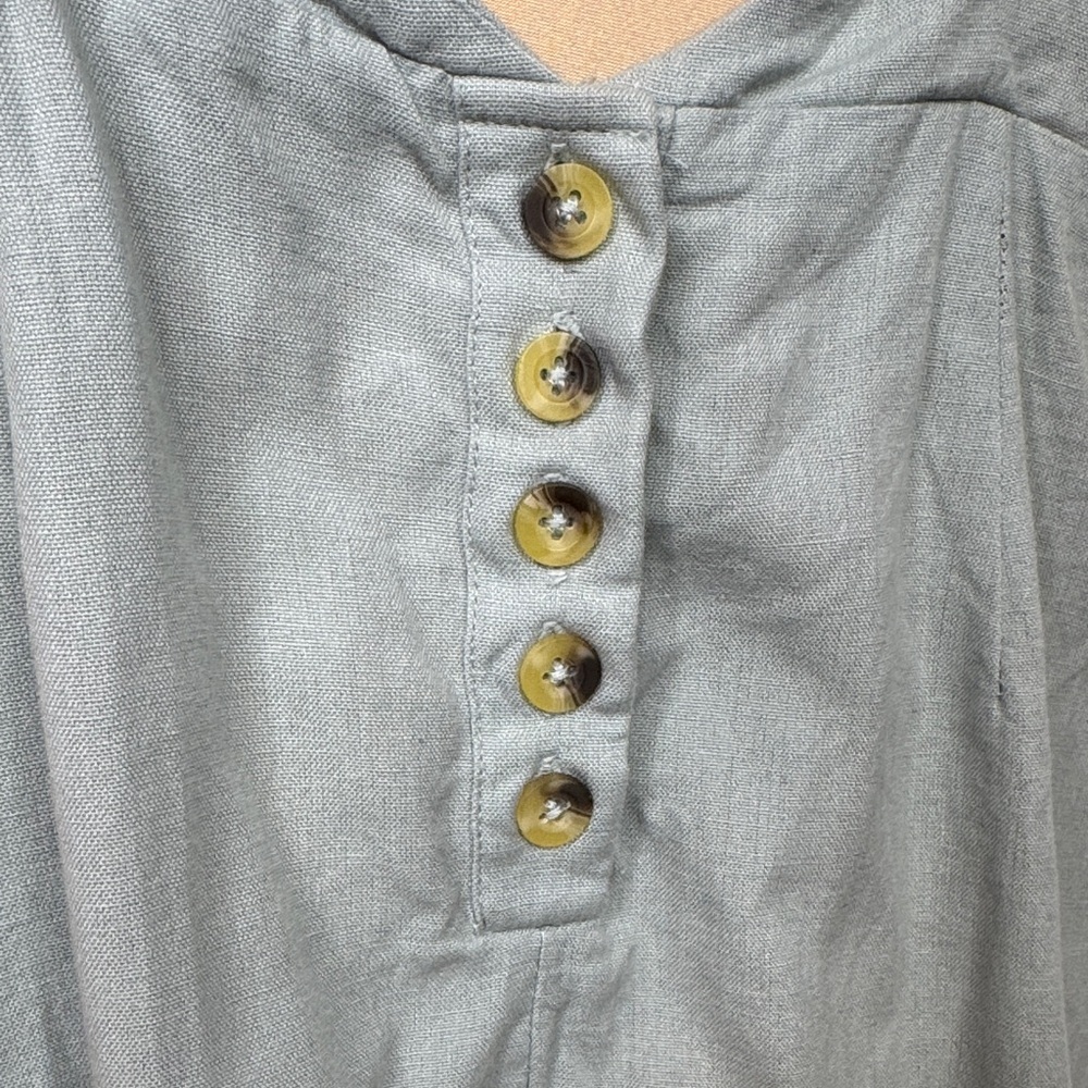 90. Free People Sage Green Linen Blend Ruffle Strap Dress with Bow Back Size S - Picture 5 of 7